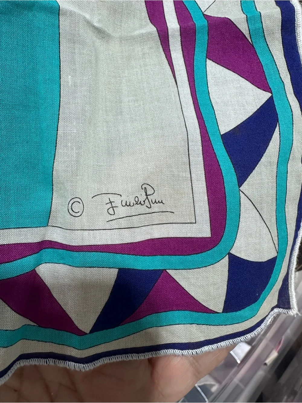 Emilio Pucci VINTAGE Silk Scarf in Blue, Turquoise & Purple Geometric Print
